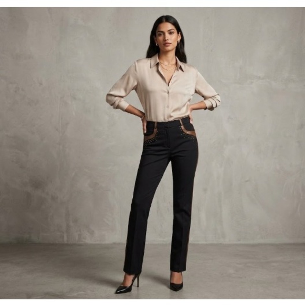 EXPRESS Mid Rise Dress Pants Black 1/2 - Picture 2 of 11